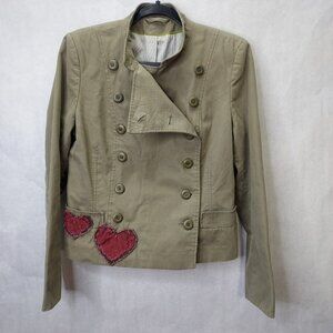 Topshop Jacket Women US 10 M Double Breasted Olive Green Lined Military Buttons